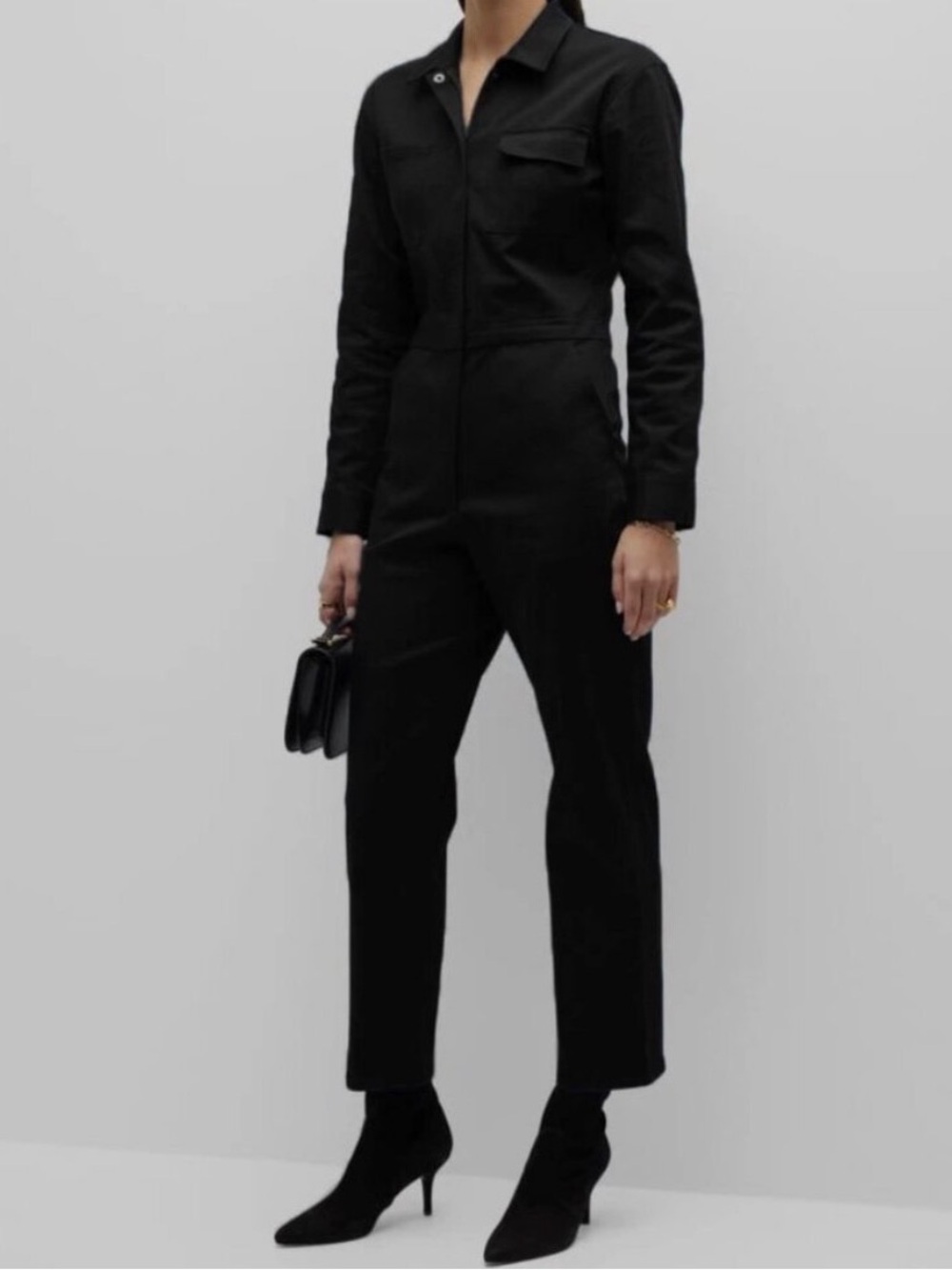 Rivet Utility Black Long Sleeve Zip Front Cotton Twill Jumpsuit Size Medium